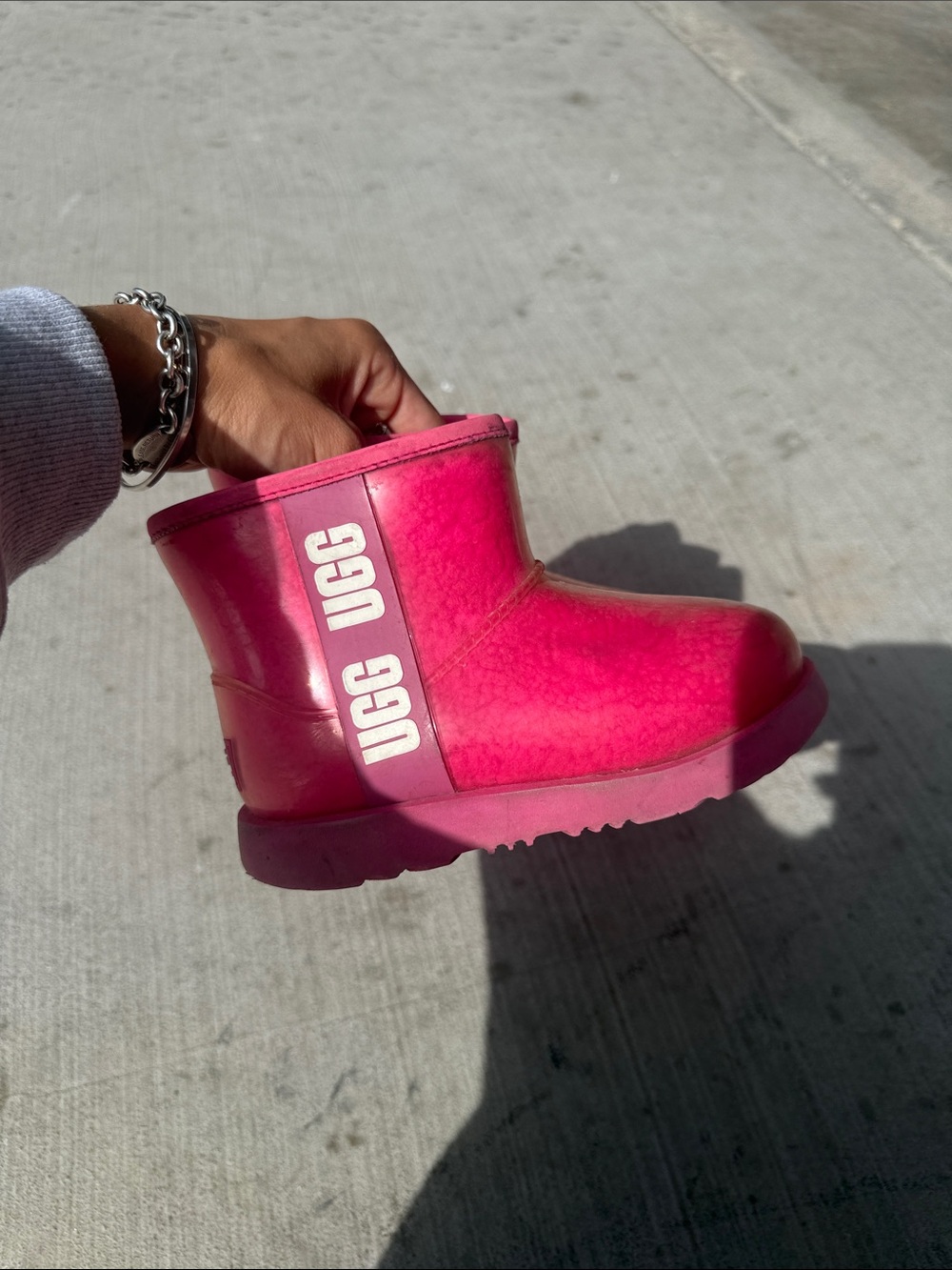 UGG Kids Glossy Hot Pink Short Rain Boot